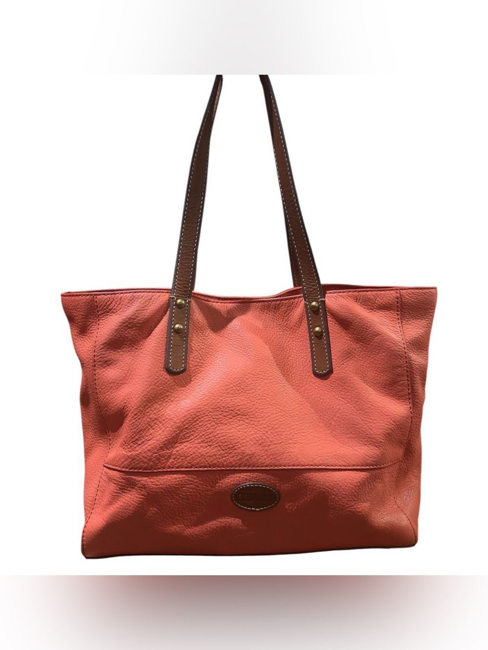 Fossil Coral Leather Tote Bag with Brown Straps
